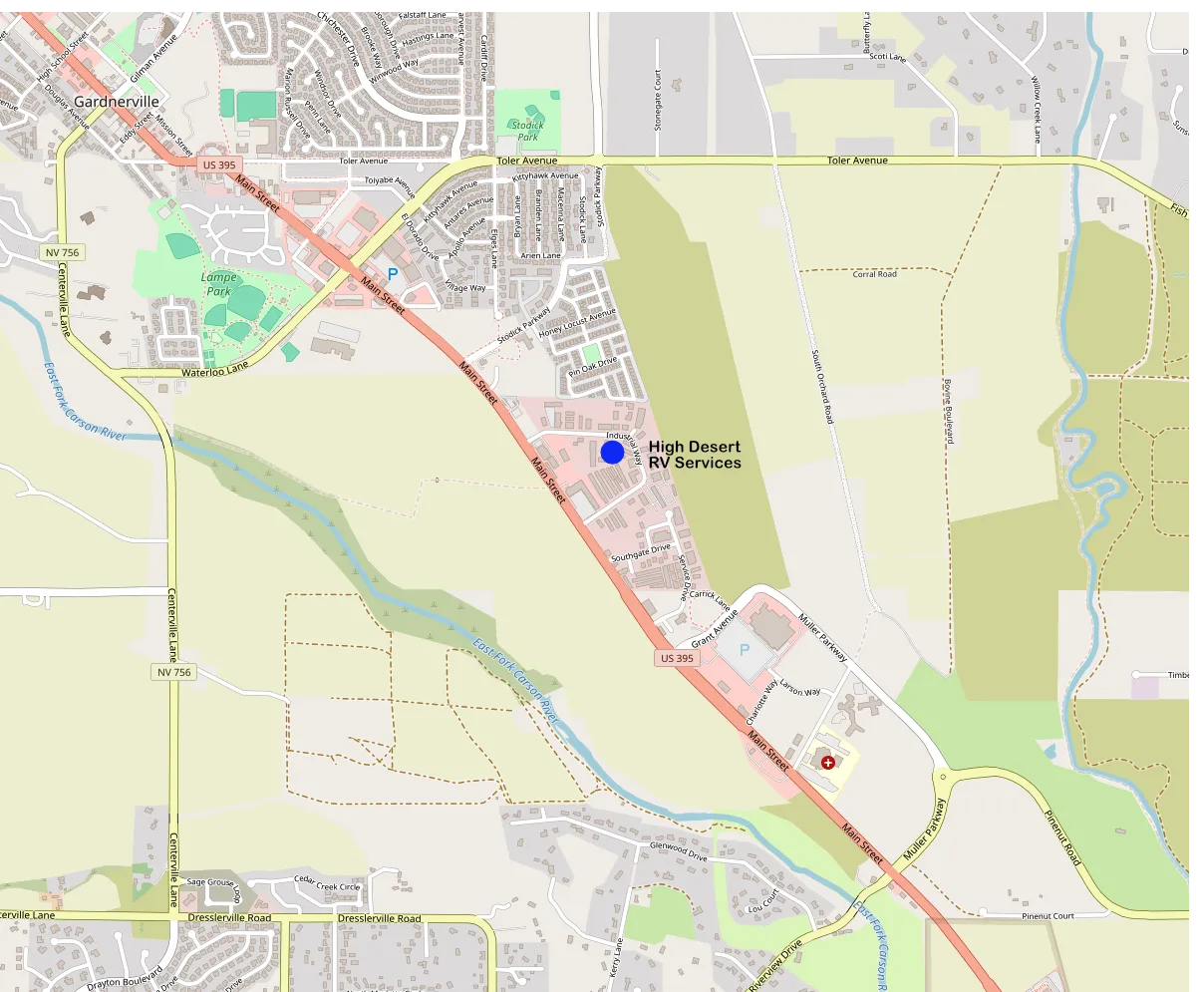 Map of 1417 Industrial Way, Gardnerville, Nevada, on Industrial Way just east of US-395